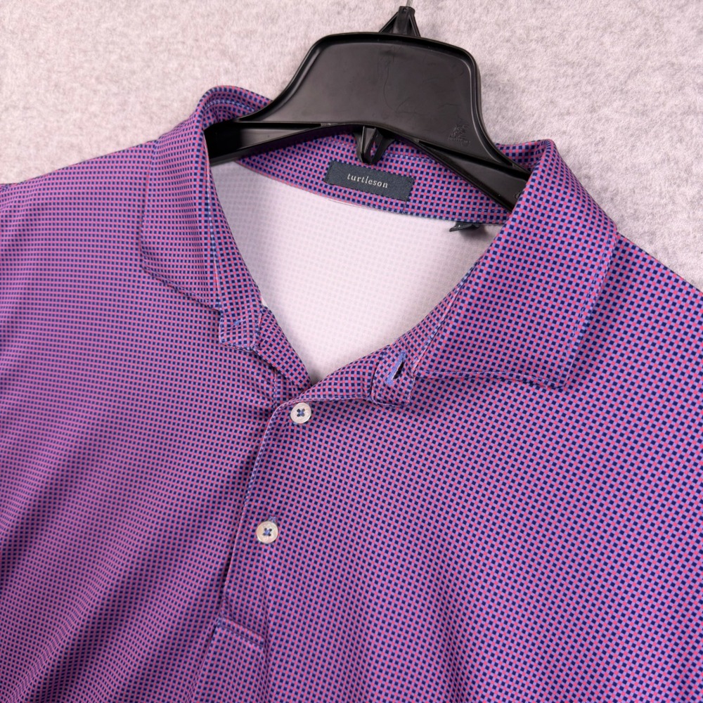 Turtleson Polo Shirt Mens XXL Purple Blue Micro Check Performance Stretch Golf